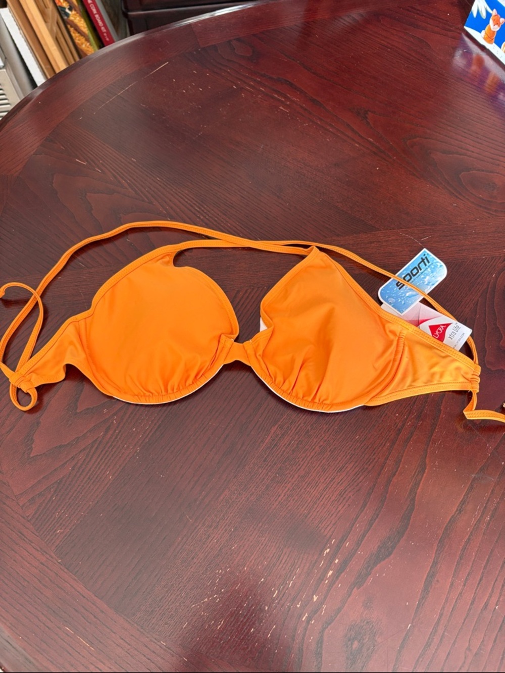 Orange Sporti brand cross back Padded Bikini Top